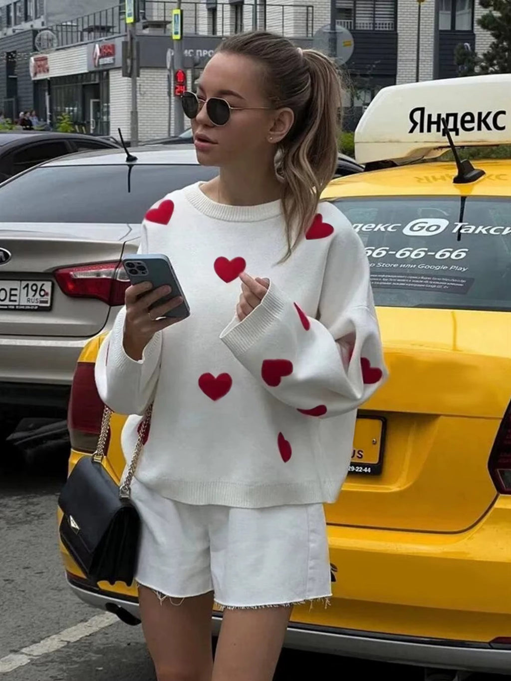 Maglione oversize con cuori