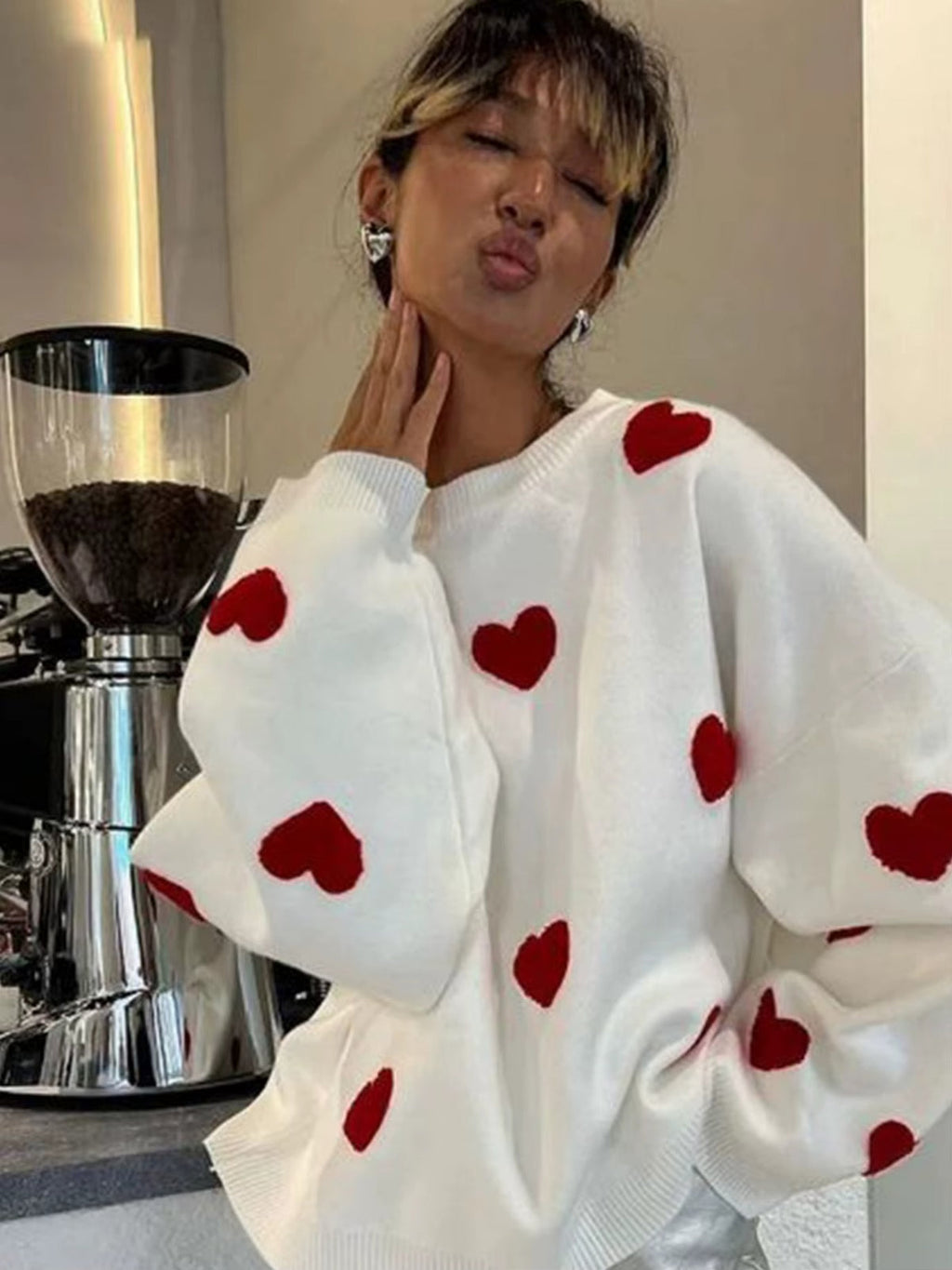 Maglione oversize con cuori